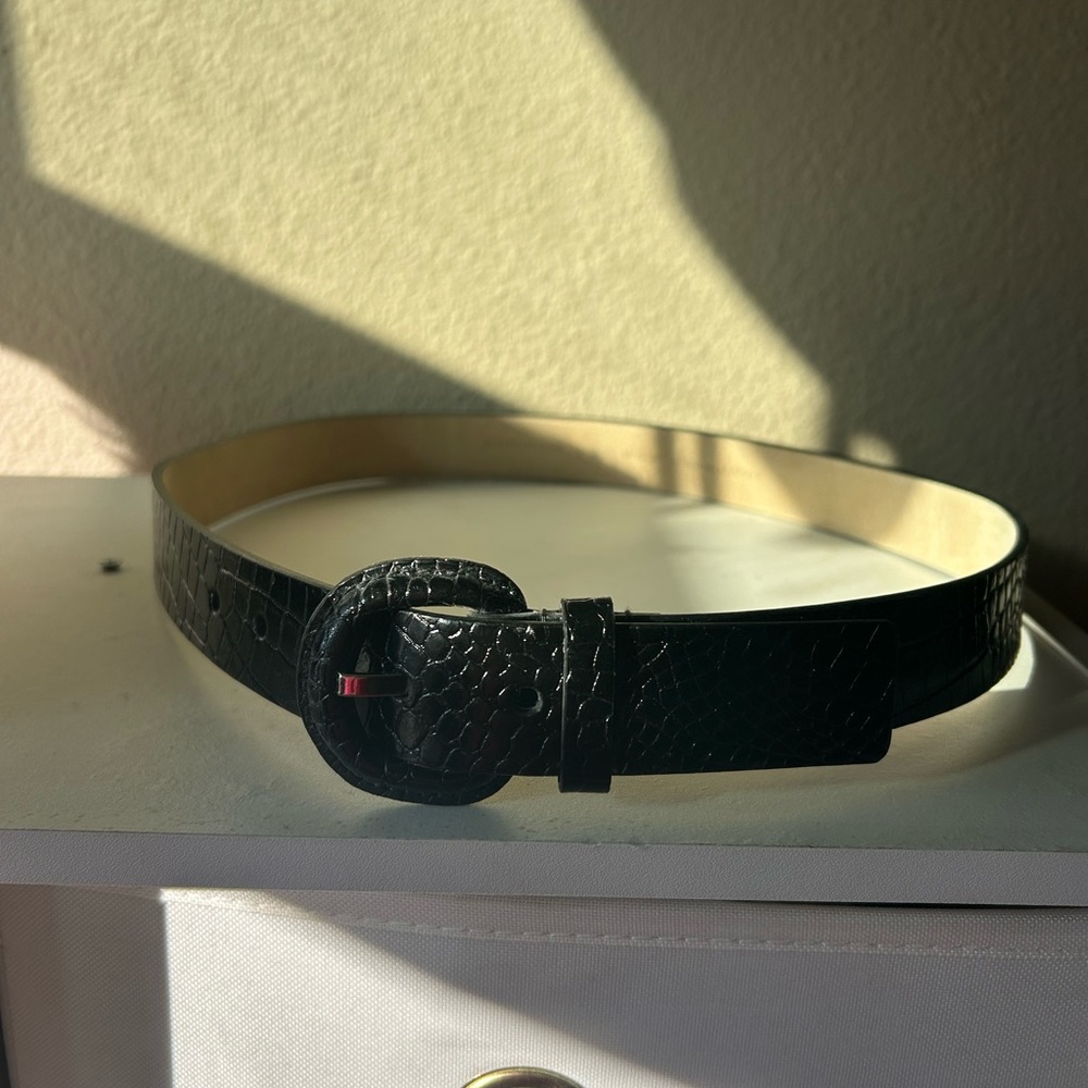Charter Club Black Croc Embossed Round Buckle Belt